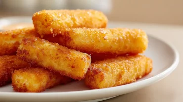 Delicious, crunchy Mozzarella-Sticks, perfekt zubereitet in der Heißluftfritteuse für einen köstlichen Snack.