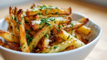 Köstliche Pastinaken Pommes, perfekt zubereitet im Airfryer.