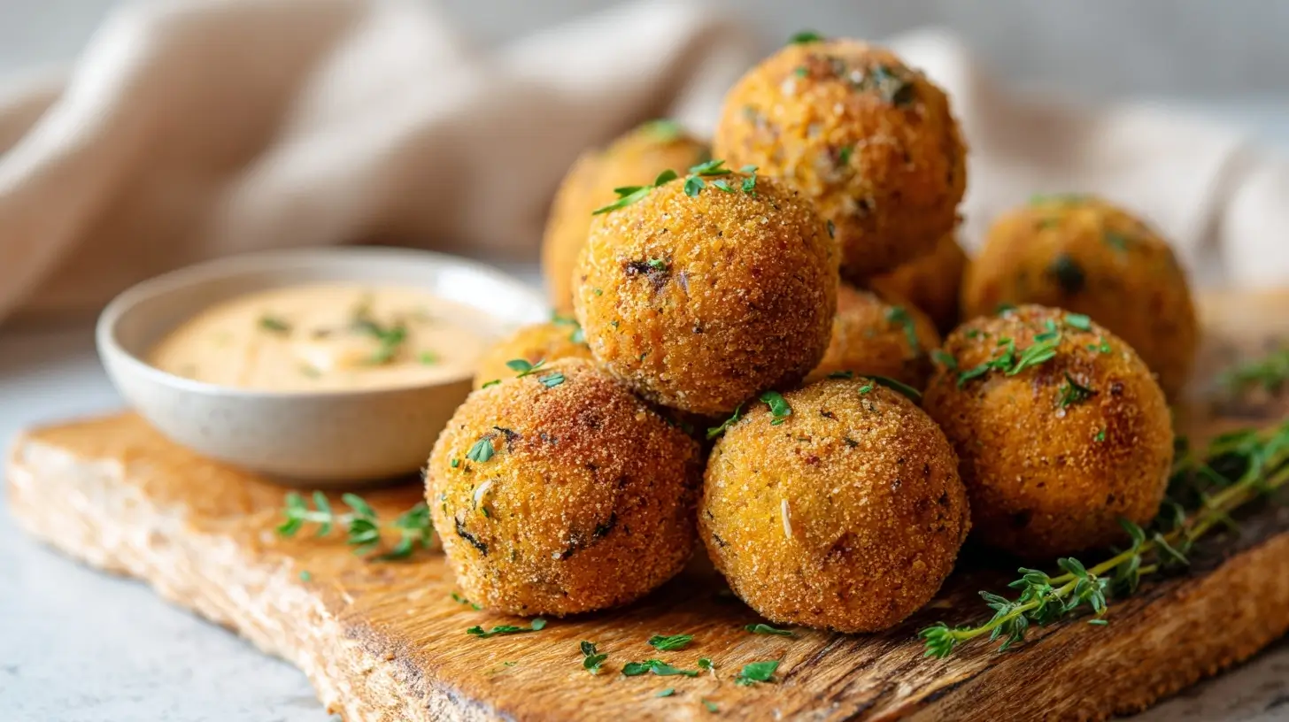 Leckere proteinreiche Bohnen-Bällchen, perfekt zubereitet im Airfryer für einen gesunden Snack.