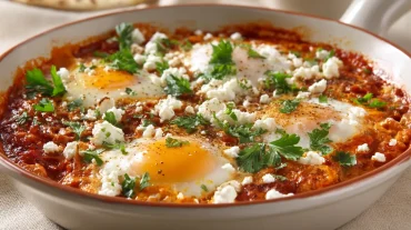 Leckere Shakshuka mit frischen Zutaten, zubereitet im Airfryer für eine gesunde Mahlzeit.