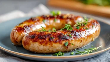 Leckere vegane Bratwurst, knusprig zubereitet in der Heißluftfritteuse für ein perfektes Grillvergnügen.