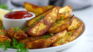 Leckere rohe Kartoffeln, perfekt zubereitet im Airfryer für einen knusprigen Genuss.