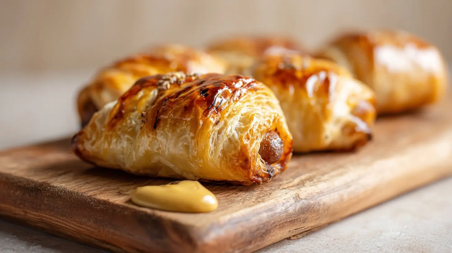 Leckere Würstchen im Schlafrock, perfekt zubereitet im Airfryer für einen knusprigen Genuss.