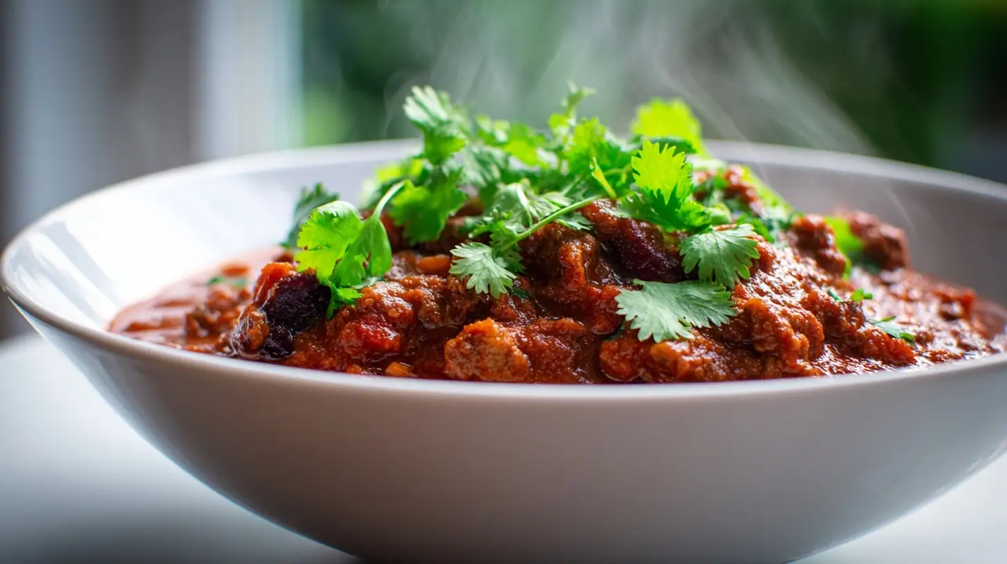 Herzhaftes Würziges Chili con Carne, perfekt zubereitet im Airfryer für ein schnelles Abendessen.