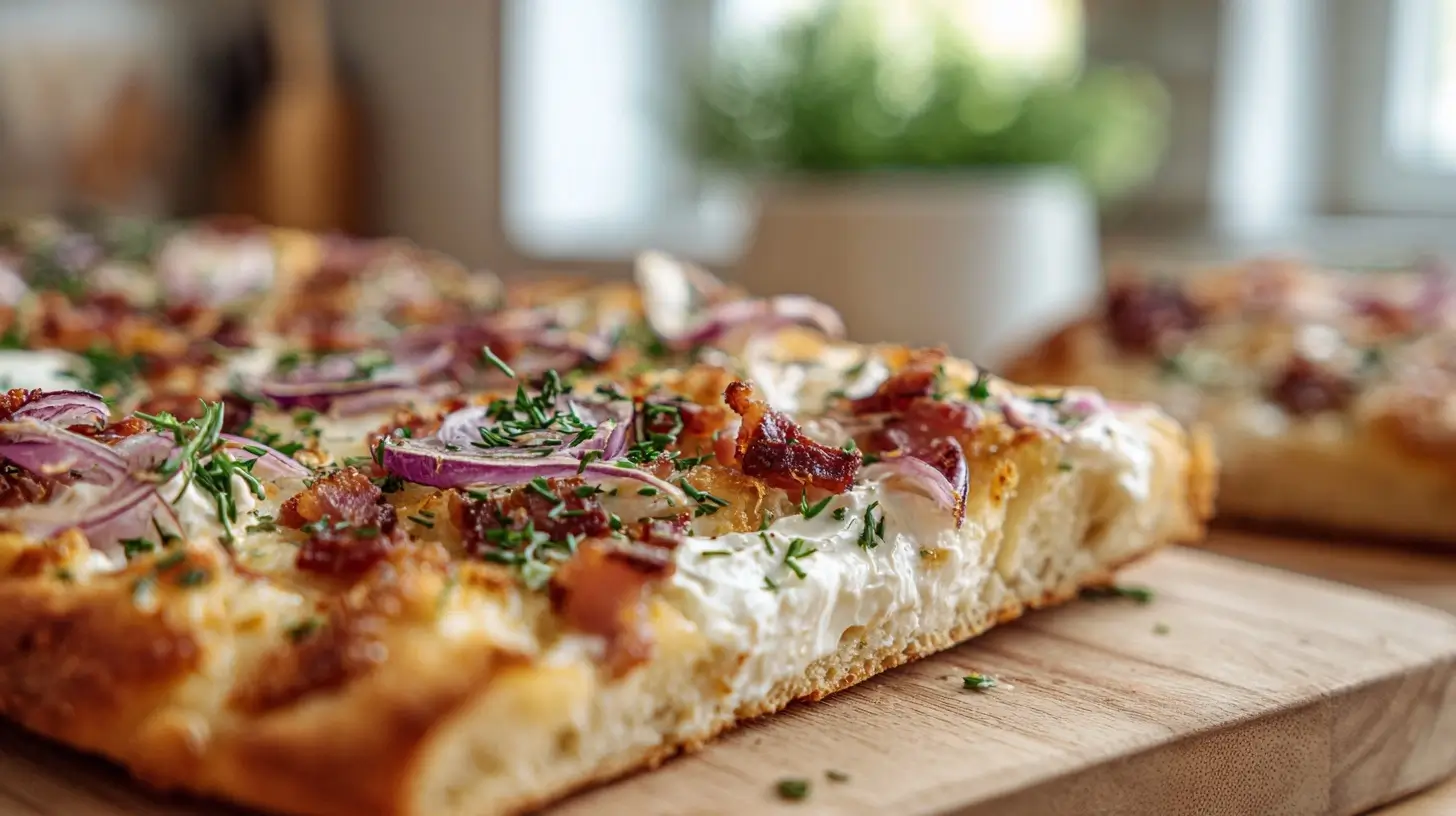 Leckeres Flammkuchen Toast im Airfryer, knusprig und perfekt für einen schnellen Snack.