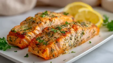 Saftiger Lachs, perfekt zubereitet im Airfryer für ein schnelles Abendessen.