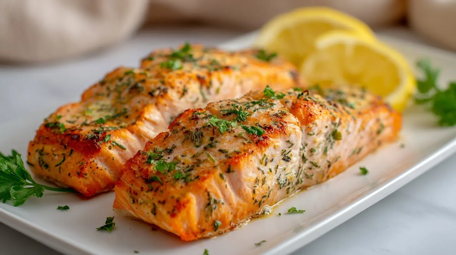Saftiger Lachs, perfekt zubereitet im Airfryer für ein schnelles Abendessen.