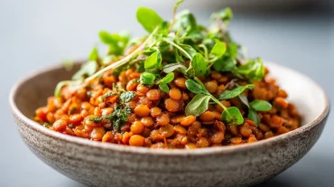 Köstliche marokkanische Linsen, perfekt zubereitet in der Heißluftfritteuse für ein schnelles Abendessen.