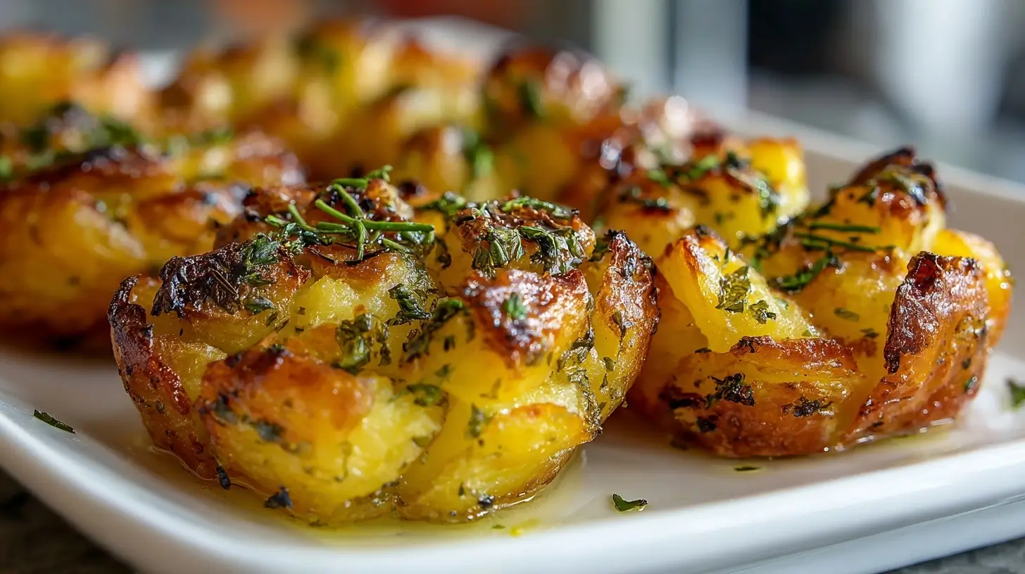 Leckere Quetschkartoffeln, knusprig und goldbraun zubereitet im Airfryer.
