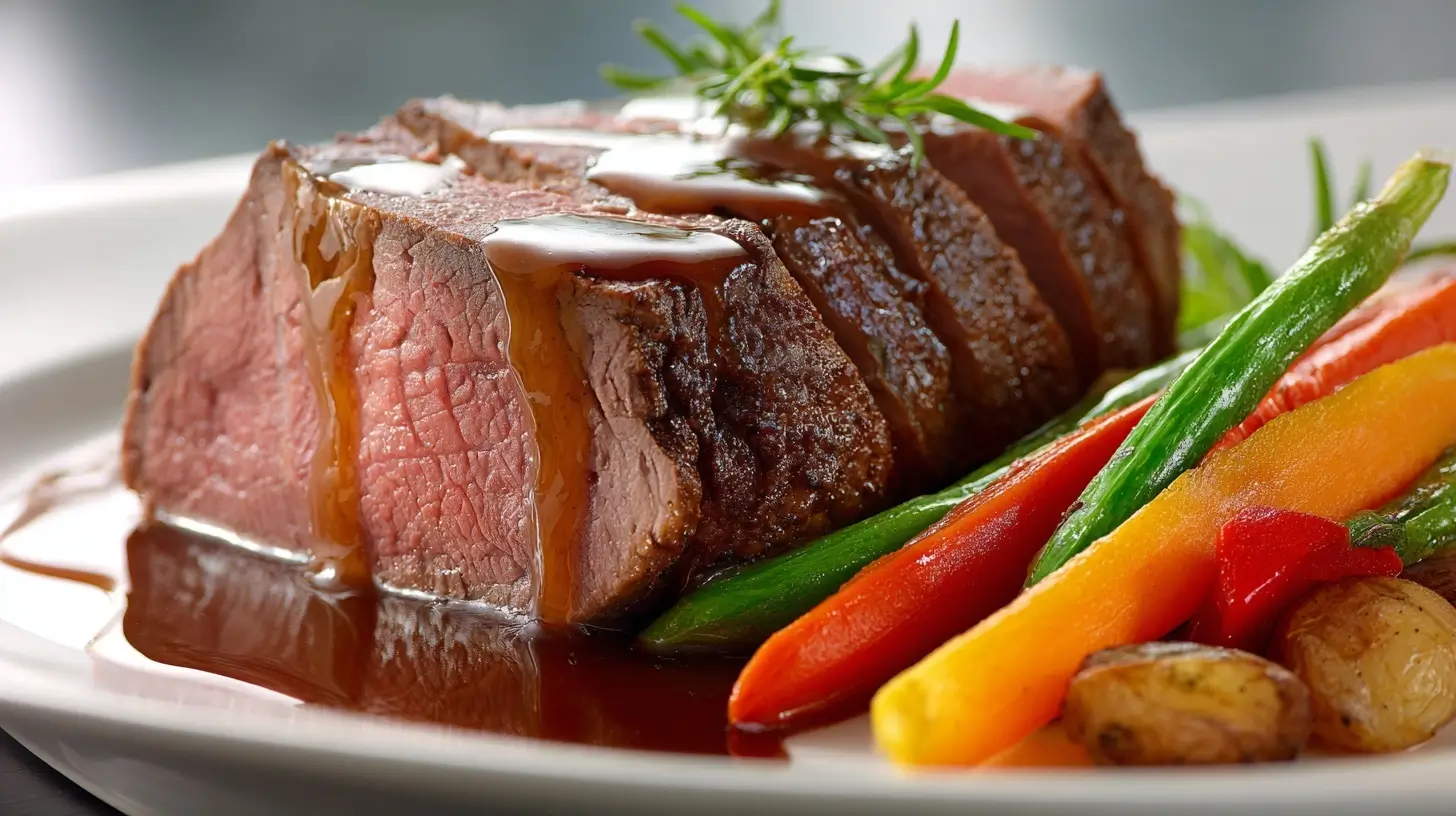 Saftiger Rinderbraten, perfekt zubereitet im Airfryer für ein schnelles und schmackhaftes Abendessen.