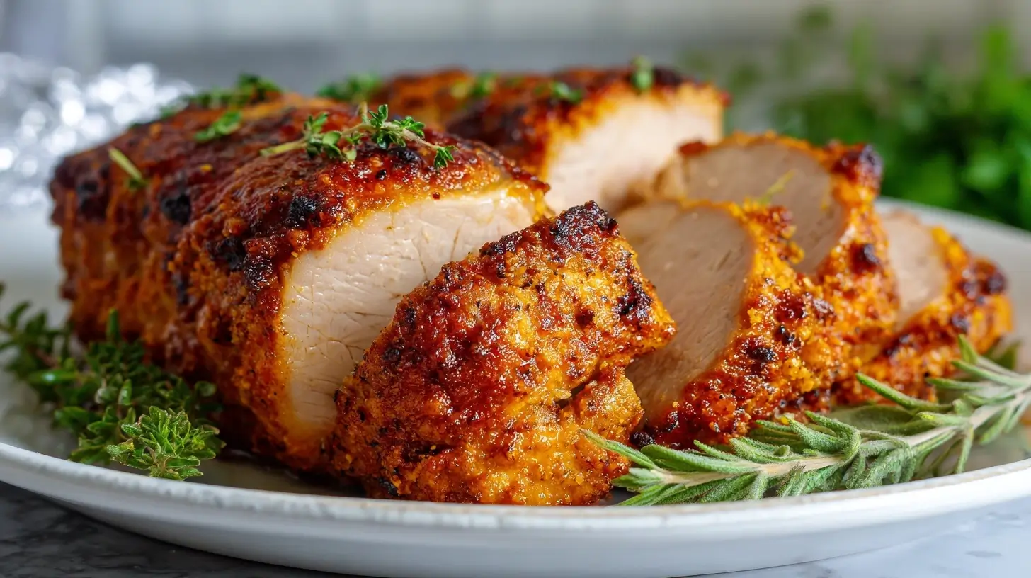 Saftiger Schweinerücken, zubereitet im Airfryer für eine gesunde und schnelle Mahlzeit.