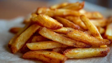 Leckere selbstgemachte Pommes, perfekt zubereitet im Airfryer für den idealen Genuss.