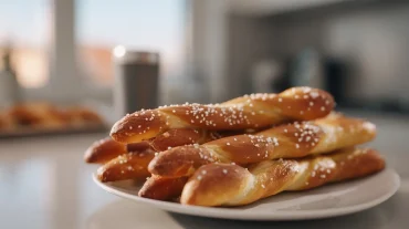 Leckere, frisch gebackene Laugenstangen, zubereitet im Airfryer für den perfekten Snack.