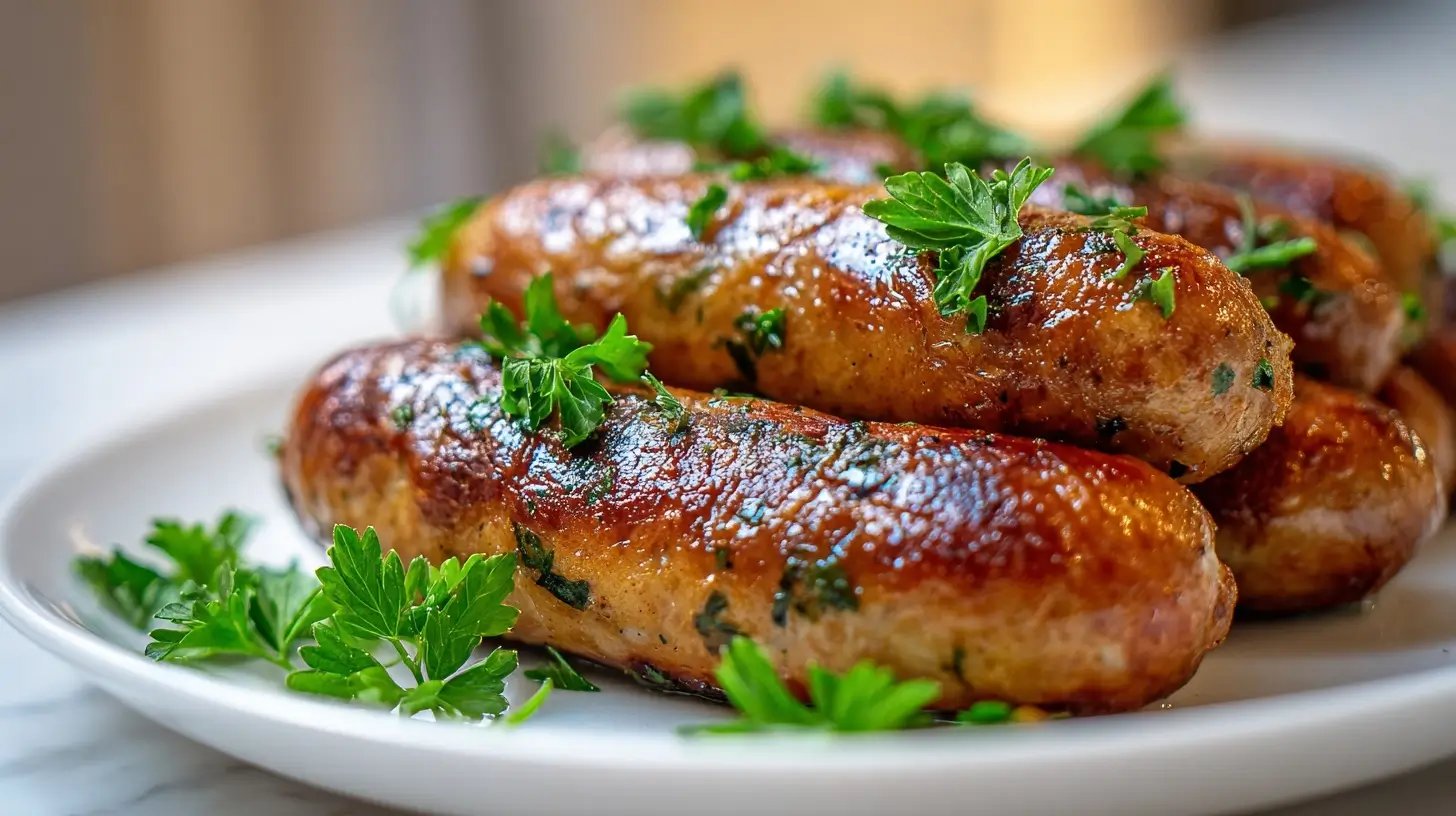 Leckere Würste, perfekt zubereitet im Airfryer für ein schnelles Abendessen.