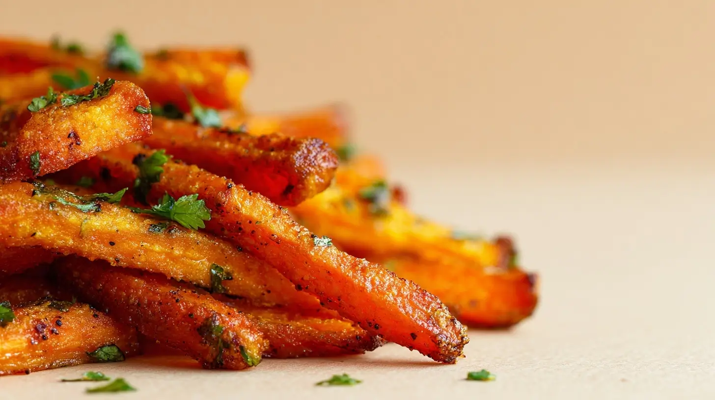 Leckere Karotten Pommes, knusprig im Airfryer zubereitet.