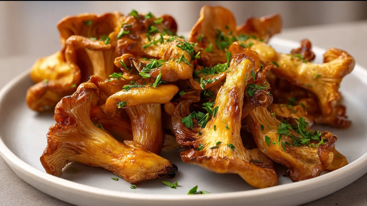 Leckere Kräuterseitlinge, goldbraun und knusprig im Airfryer zubereitet.