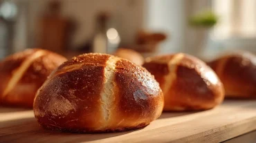 Frisch gebackene Laugenbrötchen, die im Airfryer perfekt knusprig sind.