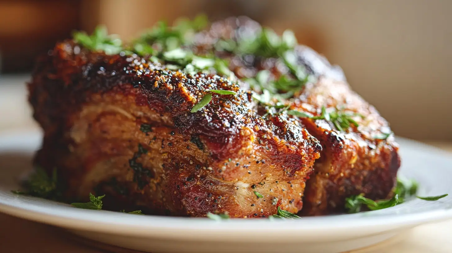Zart mariniertes Schweinenackenstück, perfekt im Airfryer zubereitet.