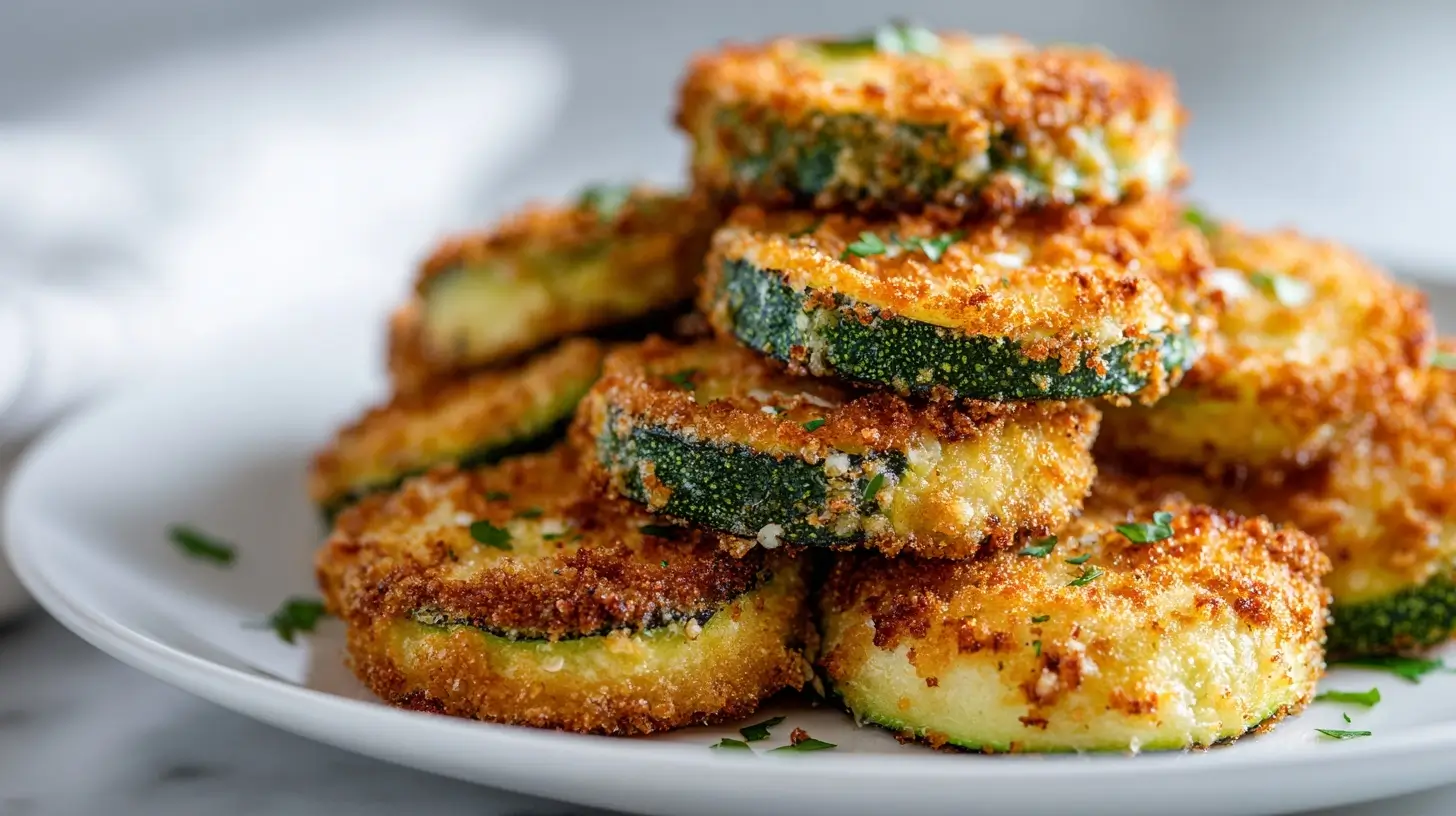 Knusprig panierte Zucchini im Airfryer, perfekt für einen gesunden Snack.