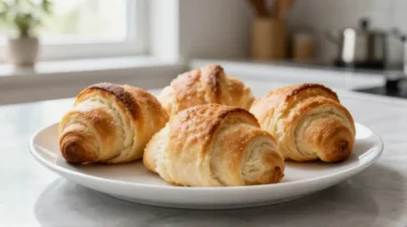 Leckere, aufgetaute Brötchen im Airfryer mit goldener Kruste und weichem Inneren.