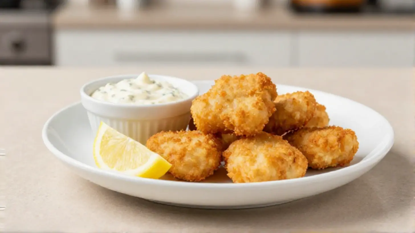 Knusprige Fisch Nuggets, perfekt zubereitet im Airfryer für ein leckeres Abendessen.
