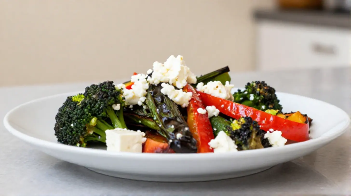 Buntes Gemüse mit Feta, perfekt zubereitet im Airfryer für ein gesundes und schmackhaftes Gericht.