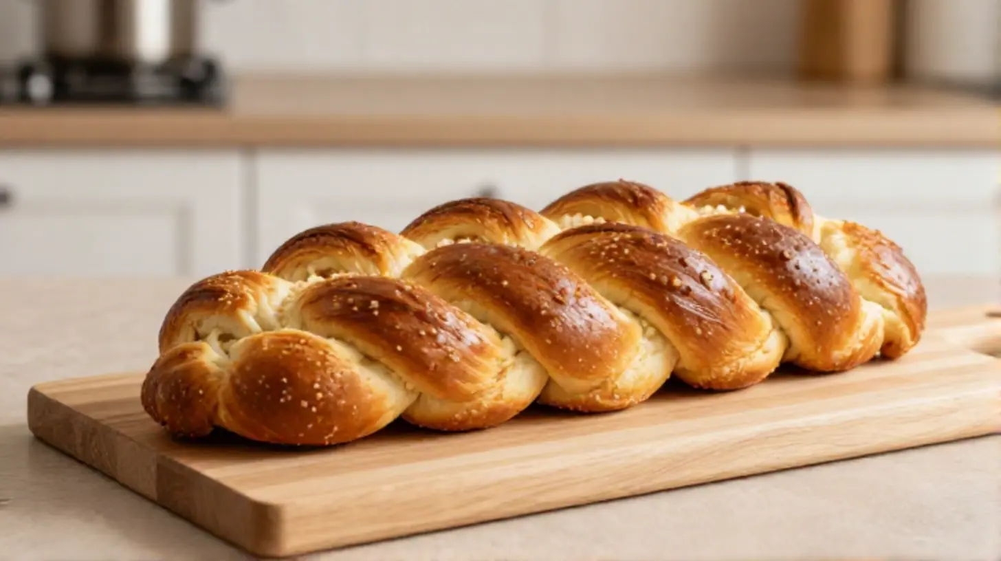Leckerer Hefegebäck-Zopf, der im Airfryer goldbraun gebacken wurde.