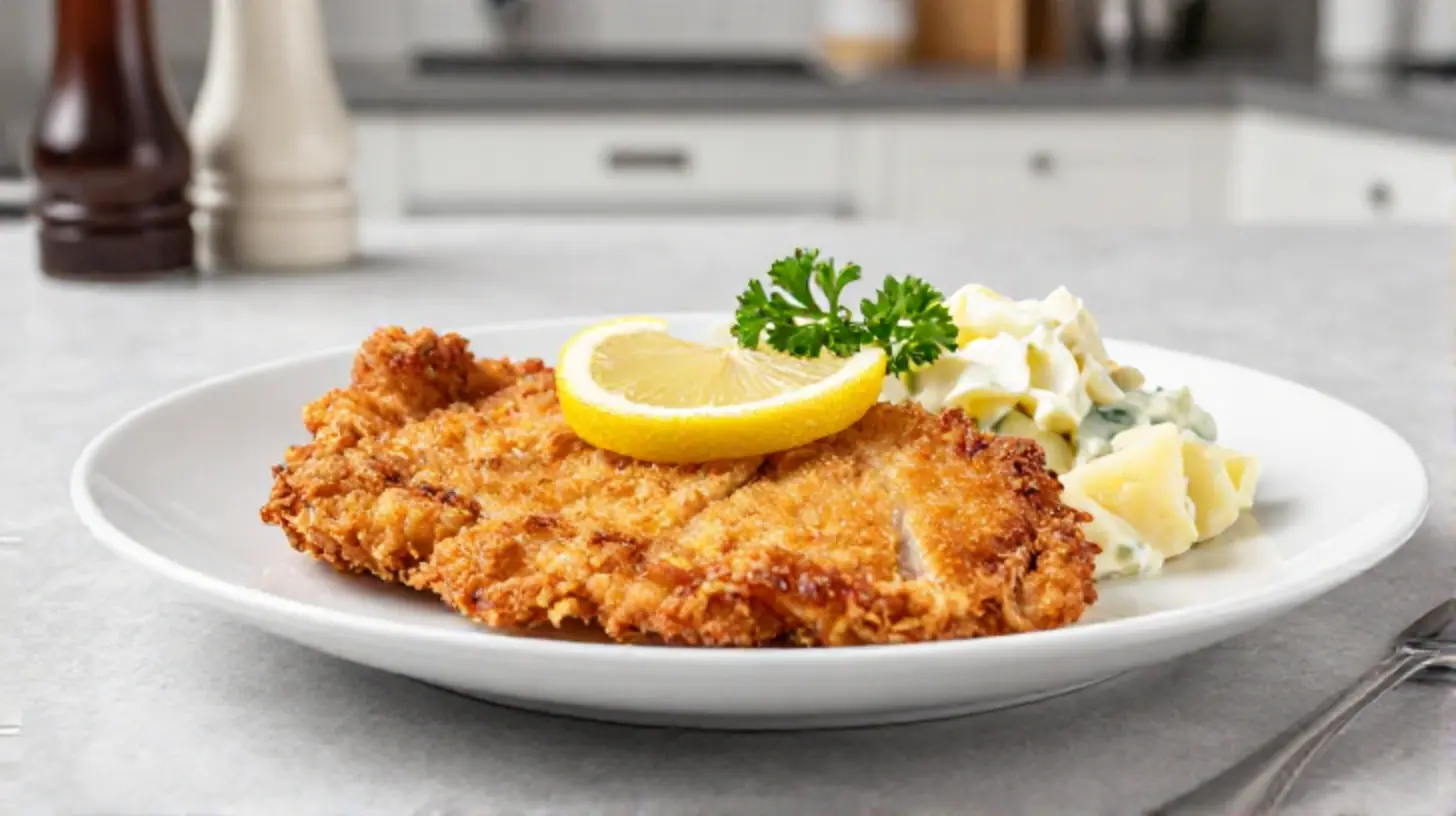 Zartes Kalbsschnitzel perfekt im Airfryer zubereitet, mit goldener Kruste.