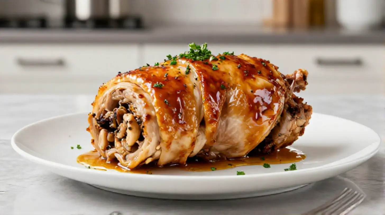 Saftiger Putenrollbraten im Airfryer, perfekt zubereitet für ein Festmahl.