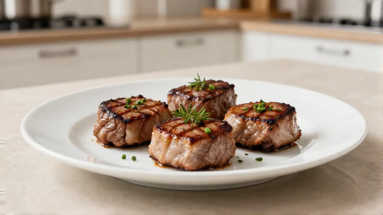 Zarte Schweine Minutensteaks im Airfryer, perfekt zubereitet für ein schnelles Abendessen.