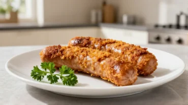 Leckere gefrorene Bratwurst, perfekt zubereitet im Airfryer für einen knusprigen Genuss.