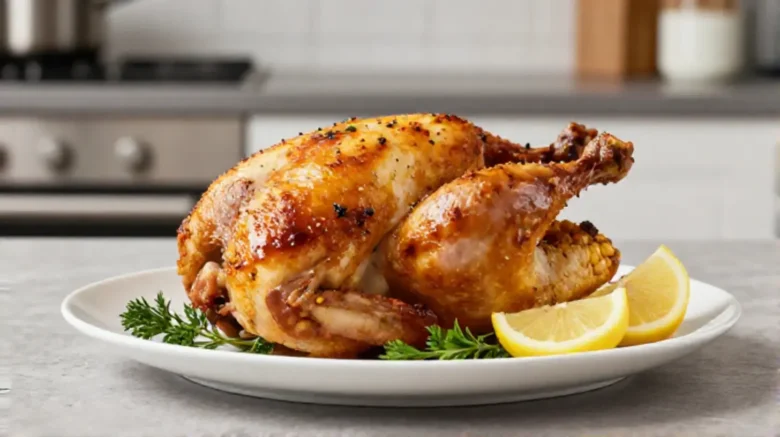 Saftige Maispoularde im Airfryer zubereitet für ein perfektes Abendessen.