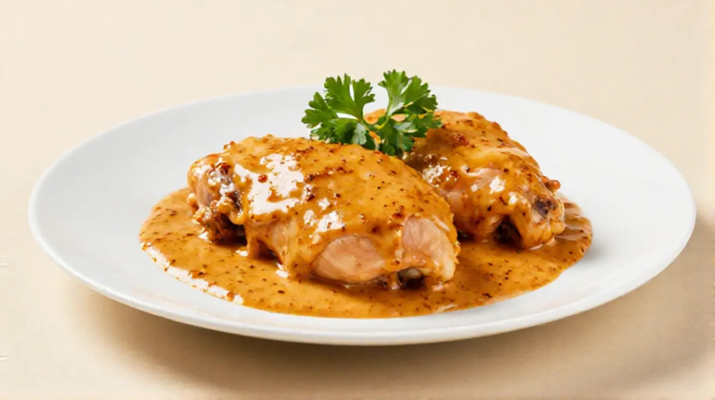 Saftiges Paprika Sahne Hähnchen, perfekt zubereitet im Airfryer für ein schnelles Abendessen.