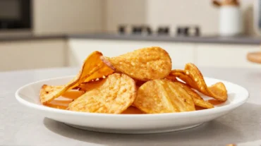 Knusprige Süßkartoffel Chips, perfekt zubereitet im Airfryer für einen gesunden Snack.