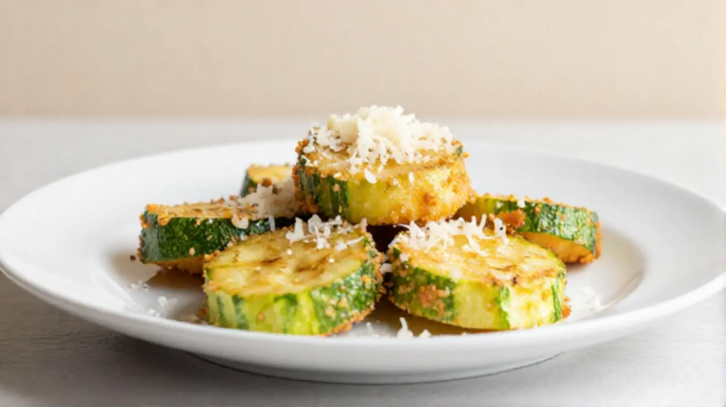 Leckeres Zucchini Parmesan Gericht, perfekt zubereitet im Airfryer für einen gesunden Genuss.
