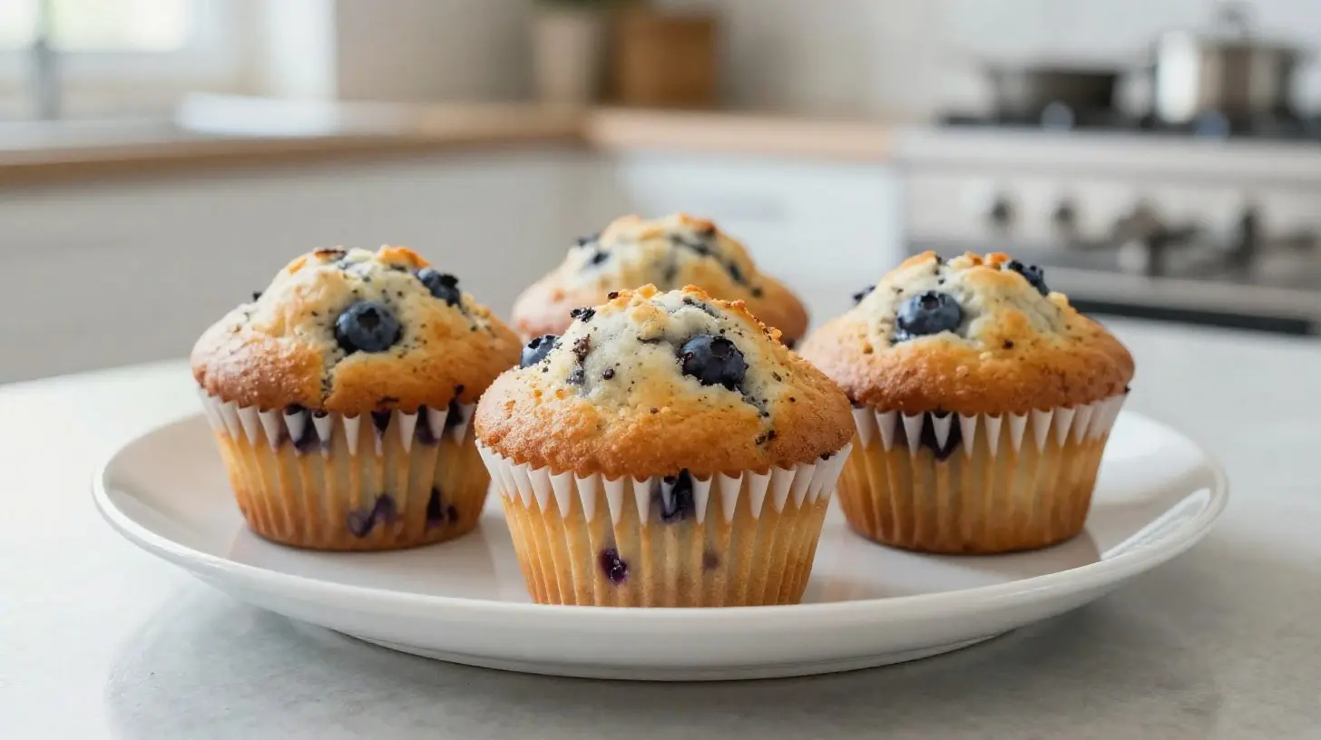 Leckere Blaubeer-Muffins, die perfekt im Airfryer gebacken wurden.