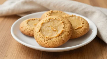 Leckere Erdnussbutter-Kekse aus der Heißluftfritteuse, perfekt goldbraun gebacken.