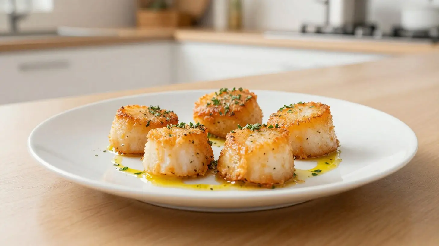 Leckere gebratene Jakobsmuscheln, perfekt zubereitet im Airfryer für einen gesunden Genuss.