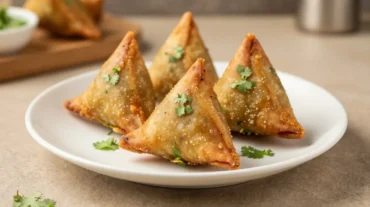 Leckere Indische Samosa aus der Heißluftfritteuse mit knuspriger Teighülle und würziger Füllung.