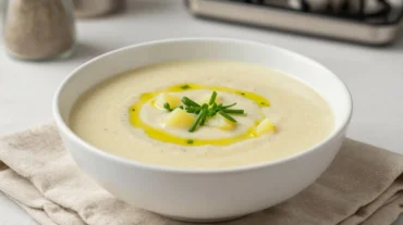 Wärmende Kartoffel-Lauch-Suppe aus der Heißluftfritteuse, ideal für kalte Tage.