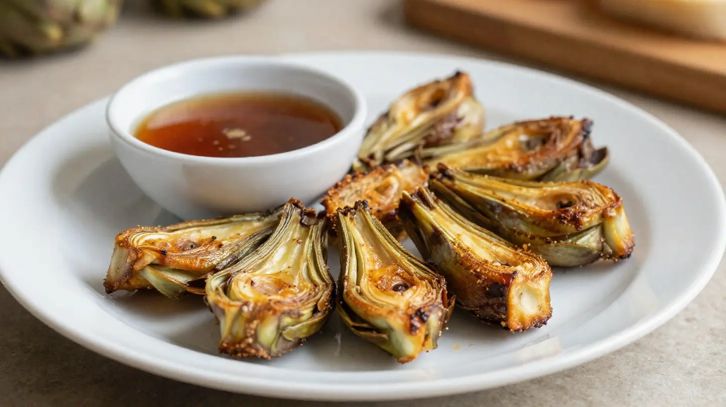 Lecker knusprige Artischockenherzen, perfekt zubereitet im Airfryer für eine gesunde Snack-Option.