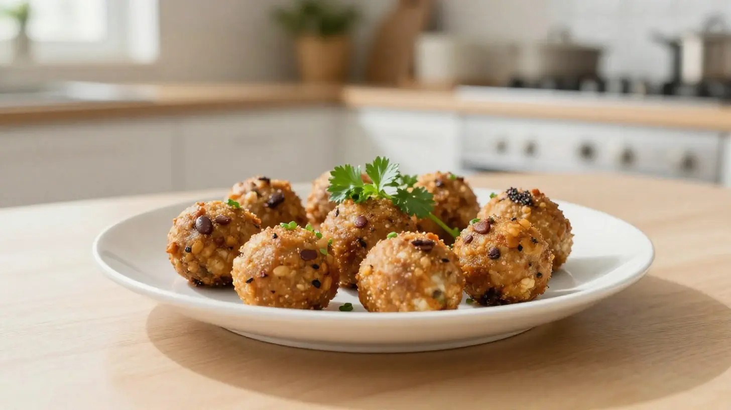 Leckere knusprige Kidneybohnen-Bällchen, perfekt zubereitet im Airfryer für gesunde Snacks.