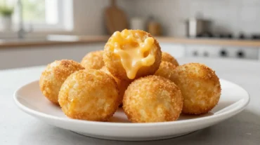 Gebackene Mac and Cheese Balls aus der Heißluftfritteuse, goldbraun und lecker.