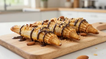 Leckere Mandelhörnchen aus der Heißluftfritteuse, perfekt gebacken und aromatisch.