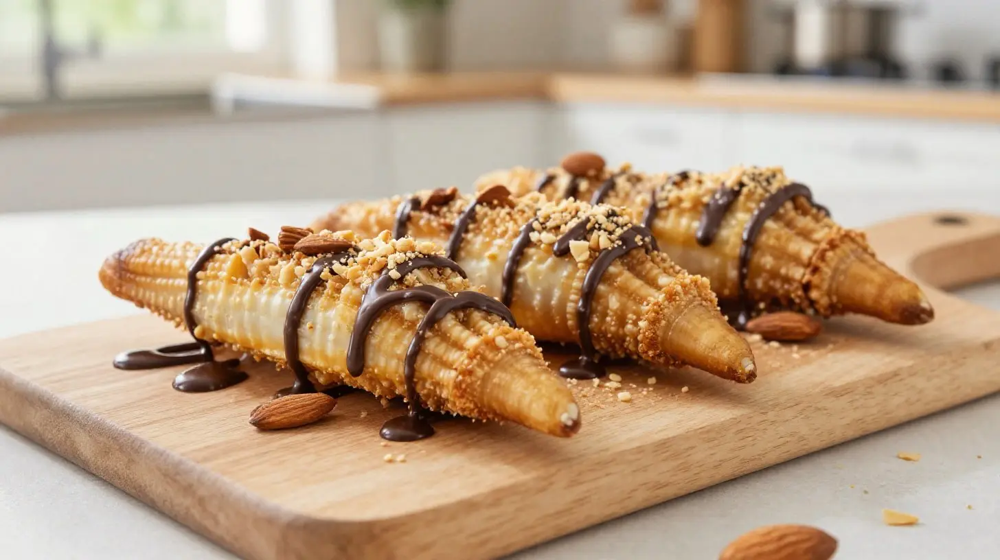 Leckere Mandelhörnchen aus der Heißluftfritteuse, perfekt gebacken und aromatisch.