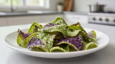 Knusprige Mangold-Chips zubereitet im Airfryer für einen gesunden Snack.