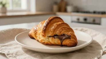 Leckeres Schokocroissant aus dem Airfryer, perfekt gebacken mit schmelzender Schokolade.