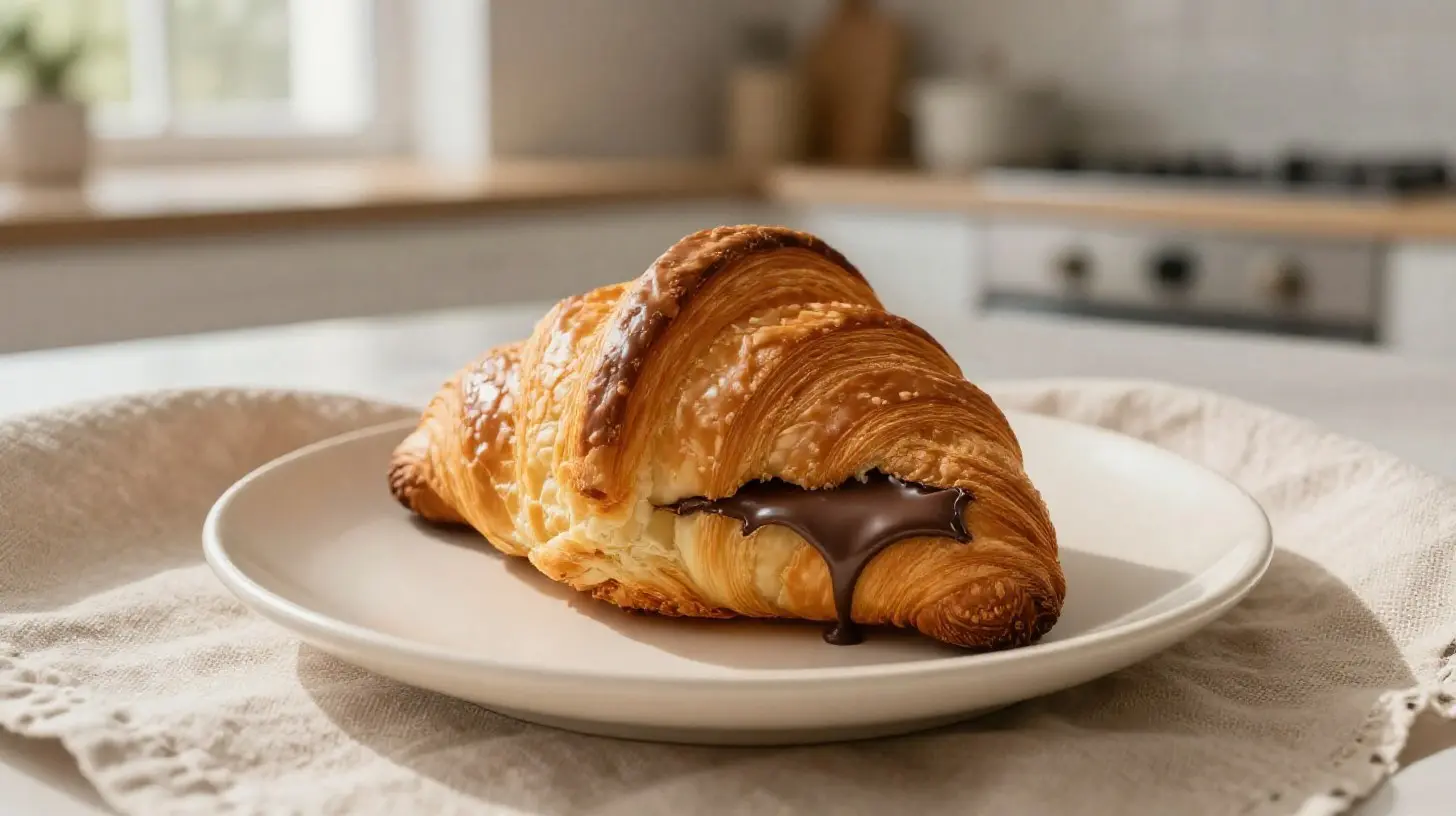 Leckeres Schokocroissant aus dem Airfryer, perfekt gebacken mit schmelzender Schokolade.