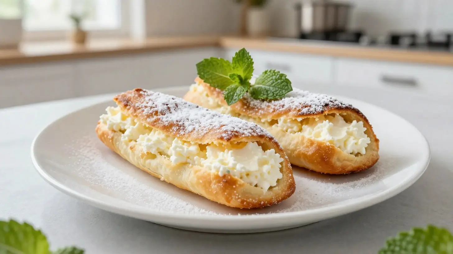 Leckerer Topfenstrudel aus der Heißluftfritteuse mit goldbrauner Kruste und fruchtiger Füllung.
