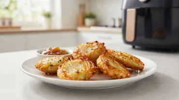 Knusprige Zwiebel-Bhaji aus der Heißluftfritteuse, ideal für Snacks oder Beilagen.